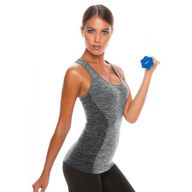 'Спортивная майка с внутренним топом меланж' - Стильная комбинированная майка для комфортных занятий фитнесом